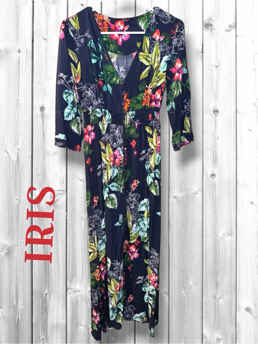 🌼IRIS NAVY FLORAL BUTTON DOWN SMOCKED WAIST MAXI DRESS